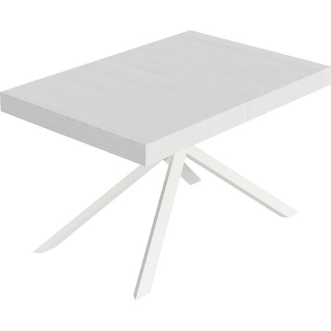 Tavolo Allungabile 140-224x80x74 cm Niket Bianco Frassino Gambe Bianche