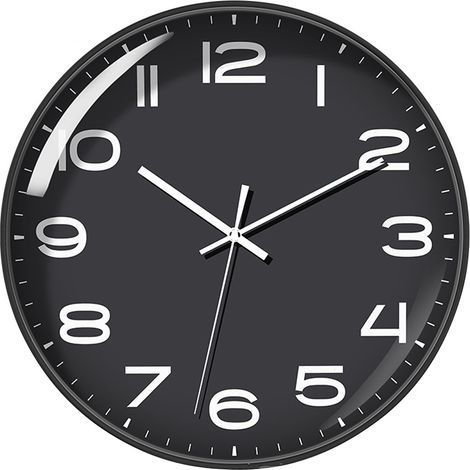 Horloge de bureau 30 cm (12 pouces) à quartz, mouvement simple et silencieux, en ABS écologique, inodore et durable, pour chambre ou bureau, panneau et cadre noirs. (1/5)