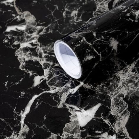 Black Silver Marble Contact Paper, 40cmx3m Self-Adhesive Removable Decorative Film Wallpaper for Office, Kitchen, Countertop, Cabinet, Shelf, Water-Resistant Vinyl Sticker (1/5)