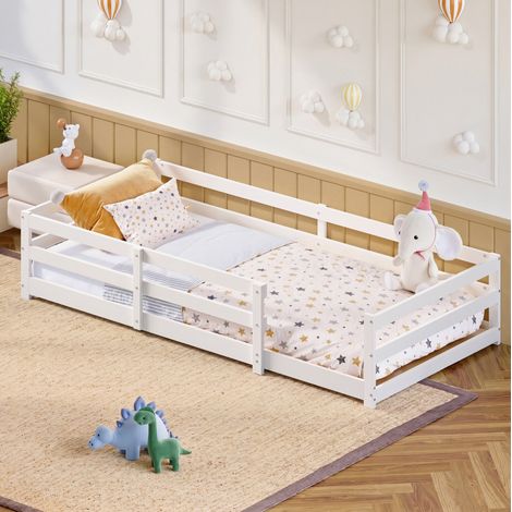 Lit enfant Montessori 90x200 en bois blanc sécurisé HAVRYA (1/5)