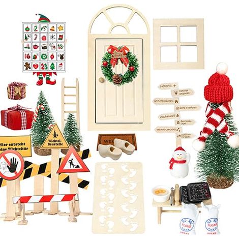 Lot de 16 accessoires pour porte de rouge, porte de, rouge, tapis, boîte aux lettres, échelle en bois, lanterne, traîneau, bonhomme de neige, clôture, accessoires de (1/5)