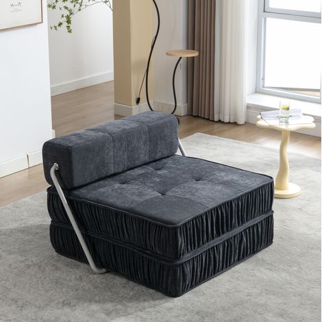 Sofá cama plegable gris de chenilla con espuma y muelles, modular sin reposabrazos, OKWISH (1/5)