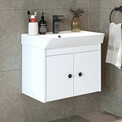 Meuble vasque suspendu 60 cm blanc 2 portes JUSA (1/5)