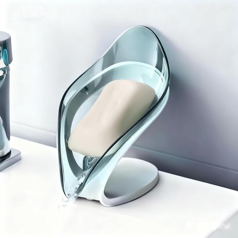 Portasapone a Foglia Autodrenante - Portasapone a Cascata Facile da Pulire, Multiuso per Doccia, Bagno e Lavello della Cucina, Resistente ed Elegante (Blu) (1/5)