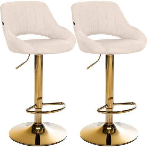 Juego de 2 taburetes de bar Milet con tapizado de tela Crema Metal oro