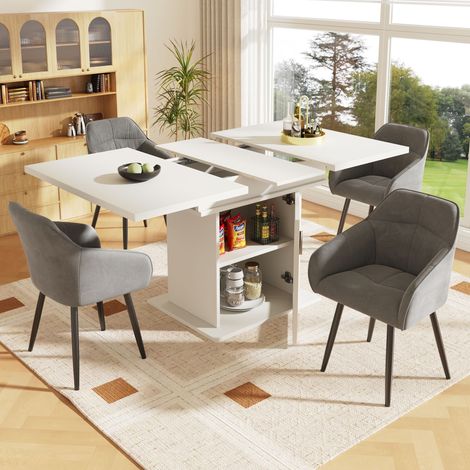Table de salle à manger télescopique (140×80 cm), table à manger extensible avec espace de rangement, table de cuisine gain de place, table à manger à trois niveaux de rangement, table à manger extens (1/5)