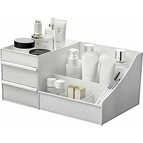 Boîte de rangement Desktop Cosmetics avec tiroirs, 28,5 18 13 (blanc)-Fei Yu (1/4)