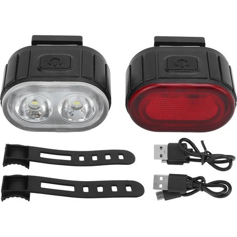 Feu avant et arrière vélo rechargeable USB, ensemble phare et feu arrière éclairage vélo extérieur nuit, kit lumineux cyclisme. (1/5)