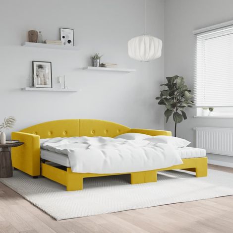 Tagesbett Ausziehbar mit Matratzen Gelb 100x200 cm Samt vidaXL (1/5)