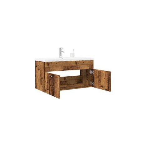 Armoire lavabo de salle de bain avec bassin intégré vieux bois