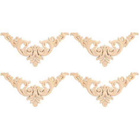4PCS Applique en Bois sculpté de Style européen Vintage Non Peints pour la Décoration de l'Armoire Meubles Fenêtre Miroir Ornement à la Main de Porte à la Maison (12 12)
