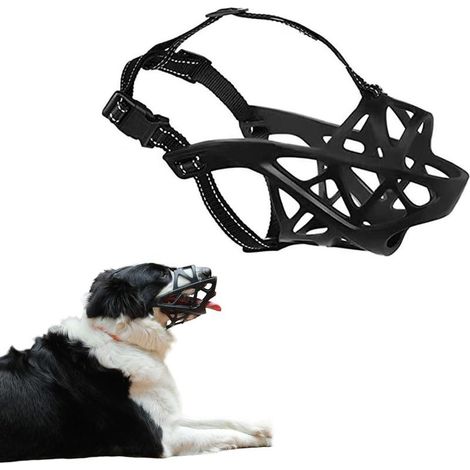 Muselière panier respirante pour chiens, empêche les morsures, les mâchonnements et les aboiements, convient aux chiens agressifs (noir), XL (1/5)
