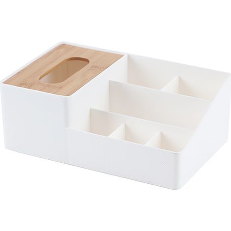 Organisateur de Maquillage, Boîte de Rangement Cosmétiques Avec Boite à Mouchoirs Bambou Organisateur de Salle de Bain pour Chambre à Coucher Bureau 27.317.410.3 CM (Blanc) (1/2)