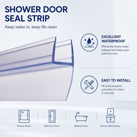 Stech Homes Bath Shower Screen Door Seal Strip for 10mm Glass,Up to 17mm Gap,900mm Adjustable (1/3)