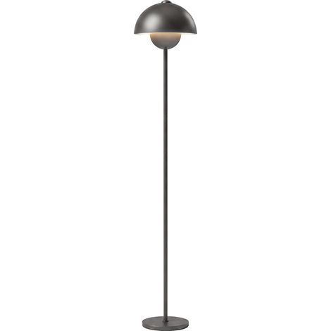 Lampadaire abat-jour rond interrupteur pied câble long design élégant métal gris (1/4)