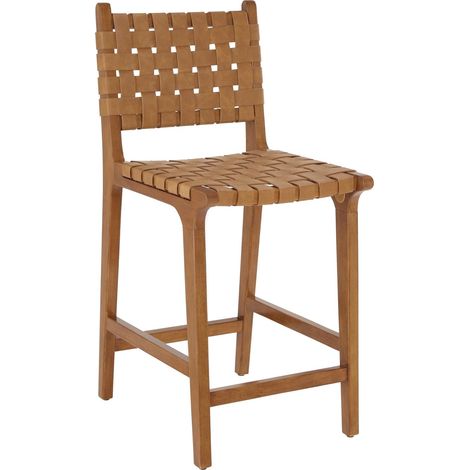 Tabouret de comptoir en Cuir PU tissé, Tabouret de Cuisine avec Repose-Pieds, Dossier Tabouret-Chaise tissé pour la Salle à Manger, Marron (1/5)