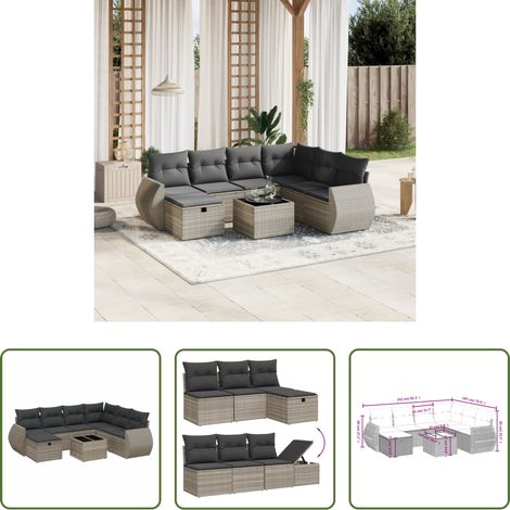 vidaXL Canapé en résine - Salon de jardin 8 pcs avec coussins gris clair résine tressée (1/5)