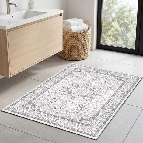 Tapis de Salon, Tapis de Chambre, Petit Tapis 60x90cm, Gris Lavable en Machine, Antidérapant Tapis Oriental, pour Cuisine, Salle à Manger, Bureau (1/5)