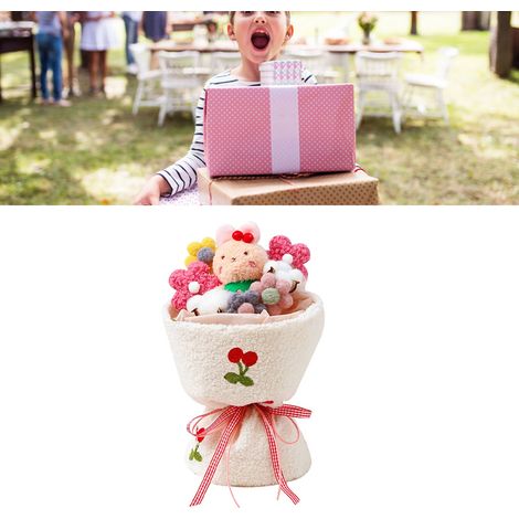 Bouquet de tulipes en peluche, un cadeau idéal pour les enseignants, hommes ou femmes, notamment pour la fête des professeurs ou un anniversaire. Lapin cerise - Rose. (1/4)