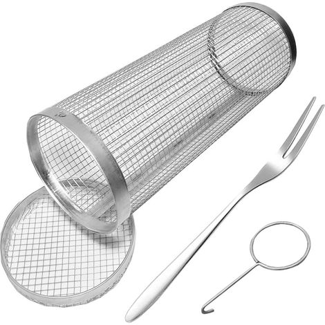 Panier à griller roulant, rotatif 360 degrés en acier inoxydable, grille de cuisson pour rôtir les noix, grains café, cacahuètes ou outils barbecue portables plein air - (1/5)
