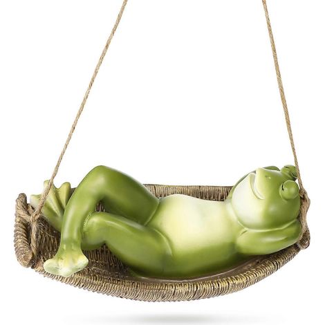 Statue de grenouille suspendue à un hamac, décoration grenouille endormie, figurine animale, cadeau de pendaison de crémaillère-16x8cm