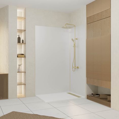Pack 2 Paneles Murales de Aluminio Blanco 120+90x210cm + Perfiles Oro