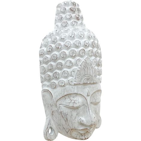 40cm Hand Finished Buddha Mask - Wood - L8 x W25 x H40 cm