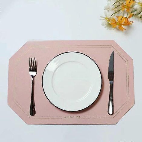 Set de table en cuir, motif polygonal, imperméable et résistant à l'huile, isolation thermique et résistance aux températures extrêmes, 30 x 45 cm (rose) (1/2)