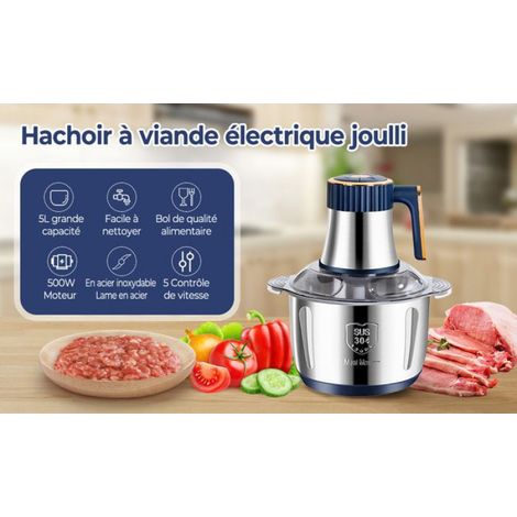 Hachoir Électrique 5L - 6 Lames Inox 304 - 500W - 5 Vitesses - Robot de Cuisine Multifonction pour Viande, Légumes et Noix (1/5)