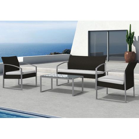 Set Salotto da Giardino Divano + 2 Poltrone + Tavolino Alicante Nero