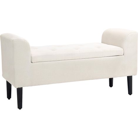 Banc coffre de rangement capitonné avec accoudoirs pour la chambre à coucher, entrée, salon, beige avec assise confortable et rangement intérieur facile à assembler avec instructions incluses (1/5)