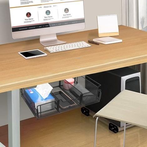 Tiroir sous le bureau - Organiseur de tiroir sous le bureau avec séparateur de pièce - Tiroir de bureau caché pour la maison, le bureau, l'école, le rangement de bureau (1/5)
