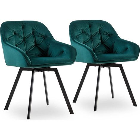 Dining Chairs,2x Velvet Thick Padded 360°Swivel Armchair with Backrest and Metal Legs, Green (1/5)