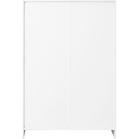 Meuble à chaussures blanc avec 2 portes, étagères réglables, poignées dorées, 146 x 34 x 109 cm (1/5)