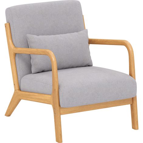Fauteuil lounge 3 coussins velours gris hévéa