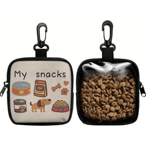 Lot de 2 pochettes à friandises pour animaux – Sac à friandises pour chien avec motif d'empreintes de pattes, clip et fermeture éclair – Pochette de dressage portable (noir) (1/5)