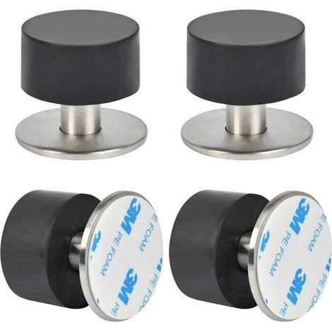 4 pièces butées de porte en acier inoxydable avec amortisseur en caoutchouc – Fixation adhésive (bande 3M) ou vis (sans perçage) – Diamètre 40 mm (1/5)
