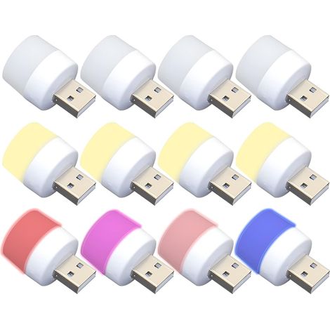 Lumières USB de nuit, mini ampoule LED, sans capteur de lumière, enfichable, blanc chaud, compact, idéal pour chambre à coucher, salle de bain, cuisine, voiture (1/5)