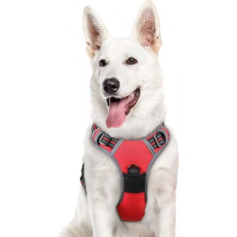 Anti-Zug-Hundegeschirr, ideal für große Hunde, verstellbar und mit Reflektorstreifen. Gepolstert, weich und atmungsaktiv – perfekt für Spaziergänge und Hundetraining. Rot, Größe XL. (1/5)