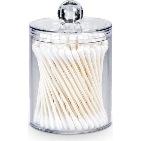 Pot à Coton-Tige - Bocal Apothicaire Transparent 10 oz - Récipient de Rangement pour Cotons Tiges Boules de Coton Disques Démaquillants Soie Dentaire - Lot de 4 (1/5)