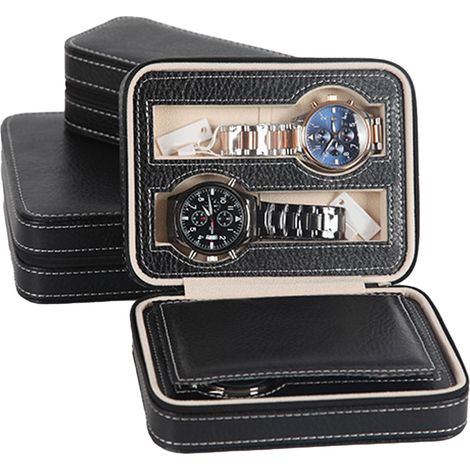 Étui à Montre Portable Design à Fermeture Éclair, Élégant et Pratique, Coffret de Rangement pour Montres Noir 4 Emplacements