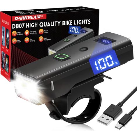 Éclairage vélo ultra-brillant – Lumière avant haute luminosité, rechargeable USB – Étanche, 4 modes – Écran LED, capteur de lumière – Idéal pour nuit, route et VTT (1/5)
