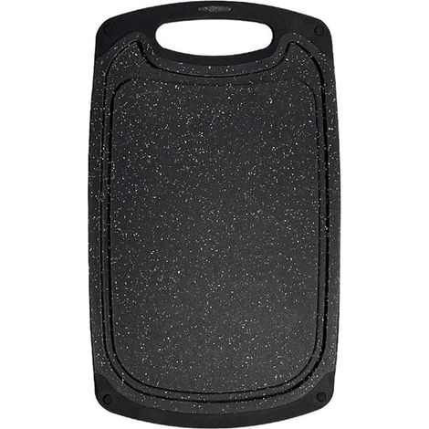 Planche à découper en plastique (1 pièce), compatible lave-vaisselle, avec rainures pour le jus, poignée ergonomique antidérapante et zone de broyage pour l'ail et le gingembre. (1/4)