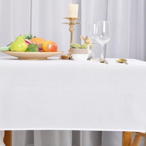 1 Nappe Rectangulaire 135x240cm Aspect Lin Imperméable Polyester Blanc Pour Jardin Salle à Manger Fête (1/5)