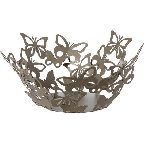 Centrotavola Farfalloso piccolo Ø31 cm in ferro traforato color beige Design moderno con farfalle decorazione tavolo elegante Made in Italy (1/3)