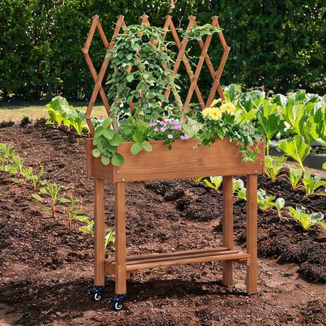 Bac de jardinage surélevé en bois avec treillis et roues 79 x 29 (1/5)