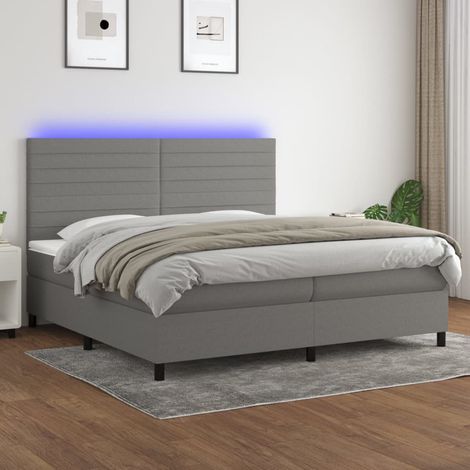 Sommier tapissier et matelas et LED - Sommier pour Adulte et Enfant - Gris foncé 200x200 cm Tissu BV518138 - BonneVie (1/5)