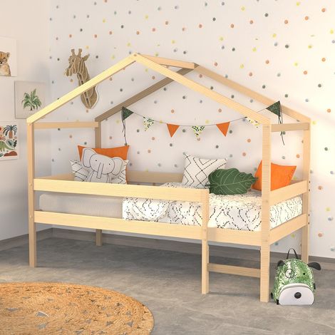 Hüttenbett MIKA 90x190 + Bettkasten / Natur/ 199x95x165