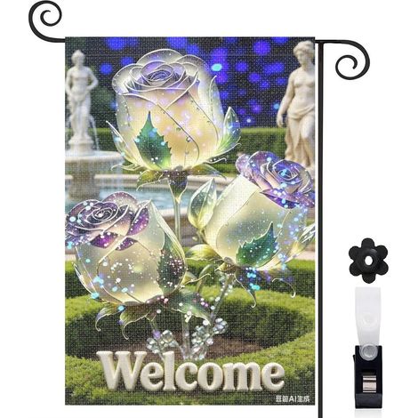 Bannière de cour lavande et roses lumineuses 30 x 45 cm décoration extérieure et saisonnière (1/5)