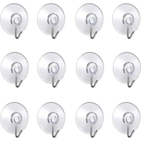 (Lot de 12 pcs ventouse) 4x4.4x1.4cm,Crochet Muraux avec Ventouse d'Aspiration,Petites Ventouses Plastiques avec Crochet Ronde pour Salle de Bains et Cuisine (1/3)